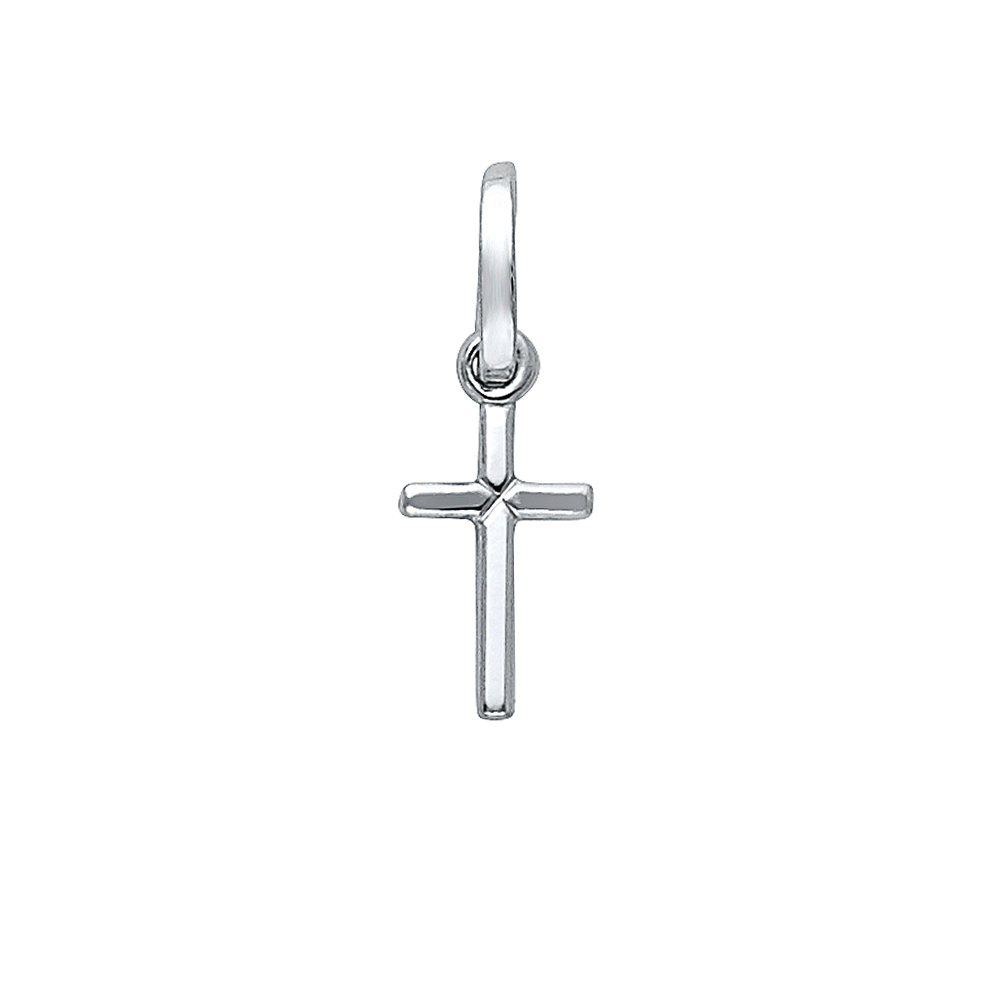 14K White Gold Small Solid Latin Religious Cross Charm Pendant (6X18 Mm )